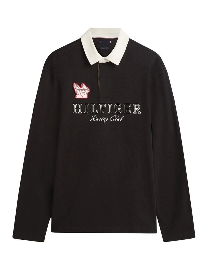 Athleisure Rugby Long Sleeve Classic Polo in Black image 7