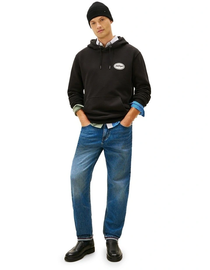 Back Graphic Drawstring Hoody in Black image 3