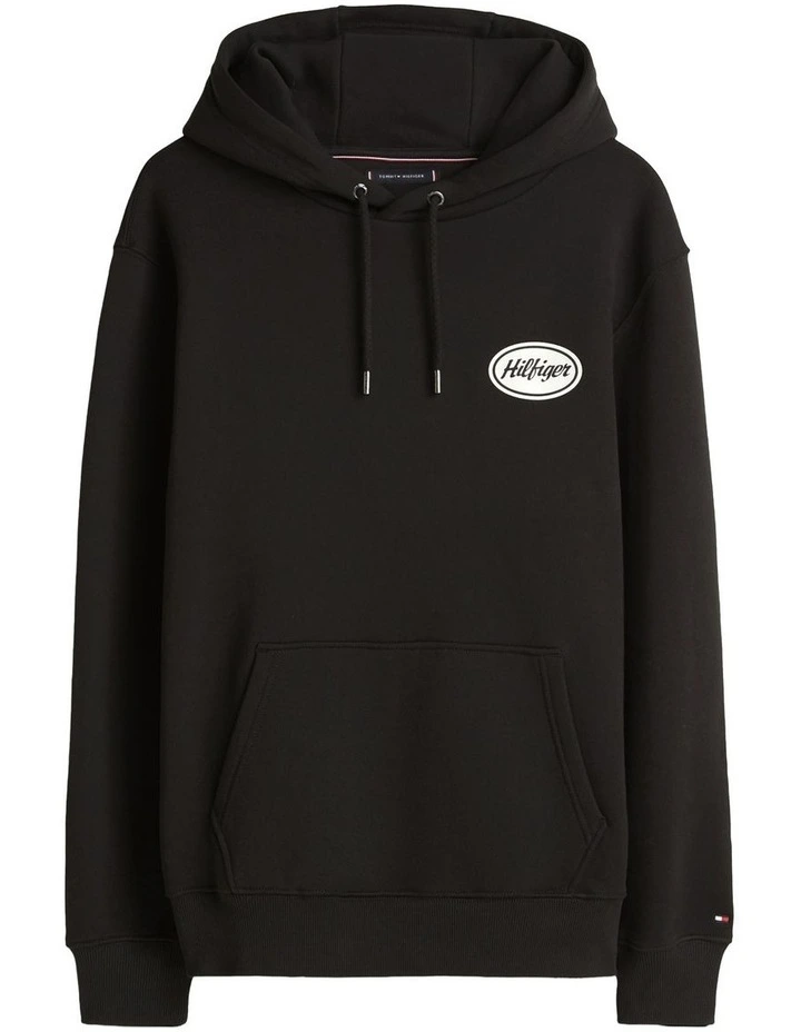 Back Graphic Drawstring Hoody in Black image 7