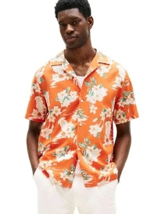 Lightweight Regular Fit Floral Short Sleeve Shirt in Orange