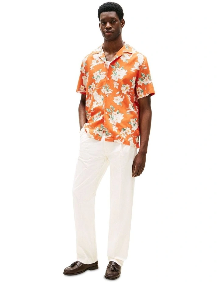 Lightweight Regular Fit Floral Short Sleeve Shirt in Orange image 4