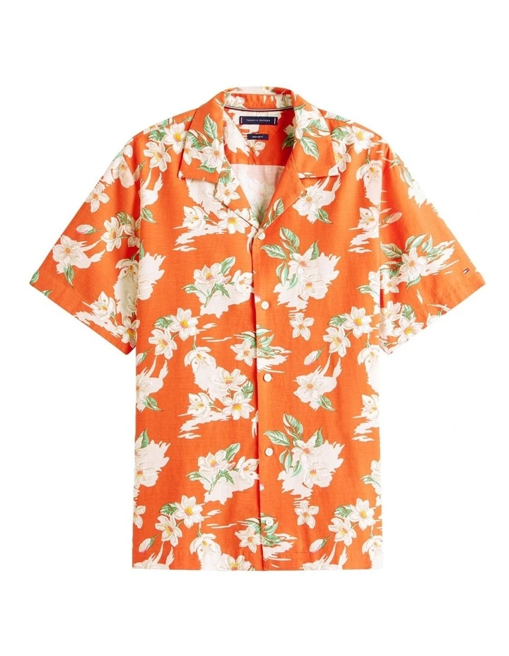 Lightweight Regular Fit Floral Short Sleeve Shirt in Orange image 5
