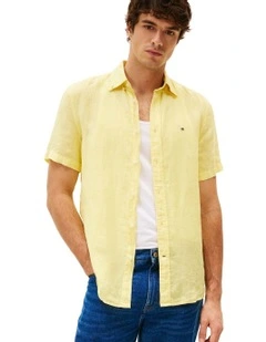Washed Pure Linen Shirt in Yellow