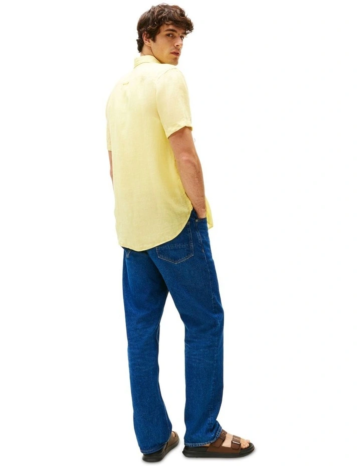 Washed Pure Linen Shirt in Yellow image 2