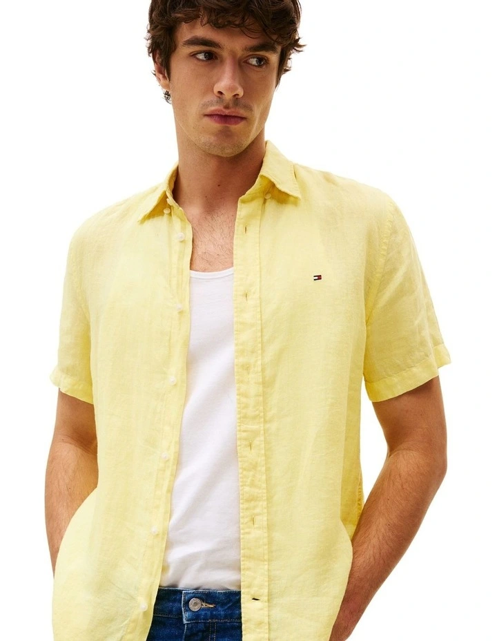 Washed Pure Linen Shirt in Yellow image 3
