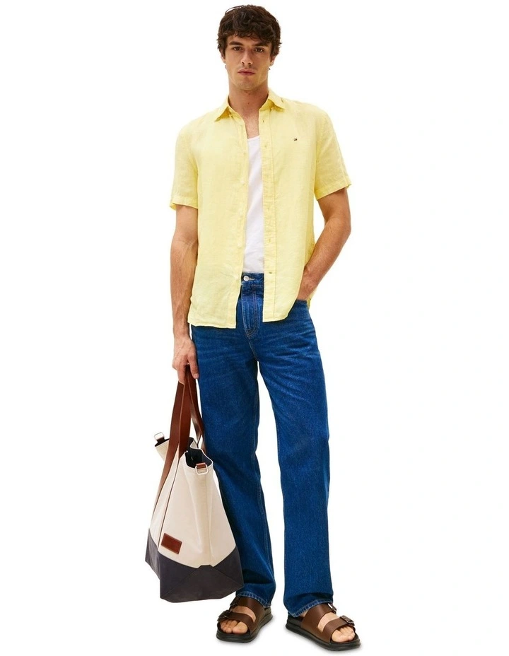 Washed Pure Linen Shirt in Yellow image 4