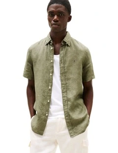 Washed Pure Linen Shirt in Green