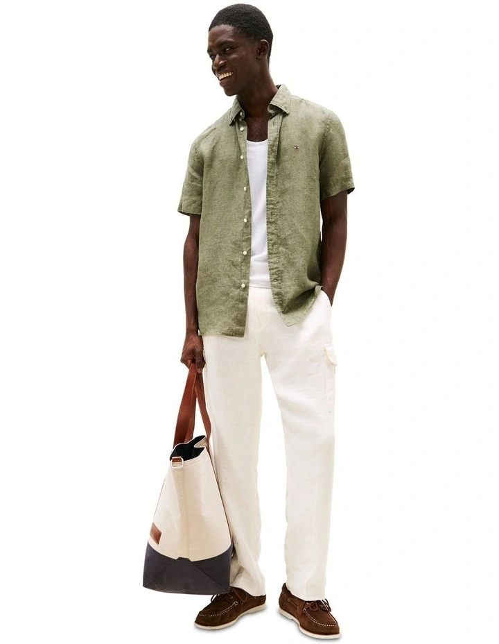 Washed Pure Linen Shirt in Green image 4