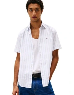 Regular Fit Short Sleeve Poplin Shirt in Blue