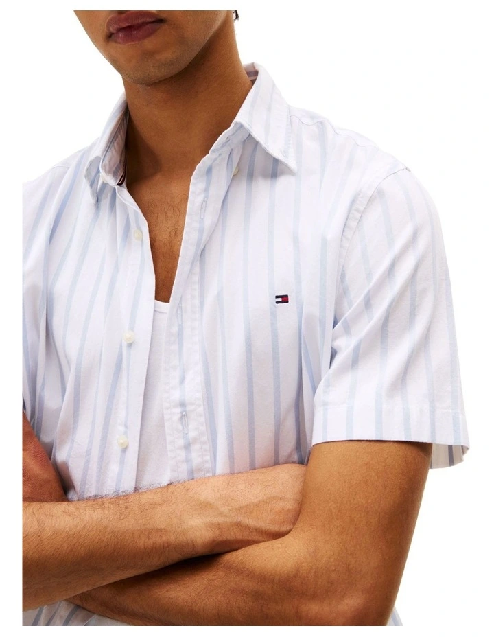 Regular Fit Short Sleeve Poplin Shirt in Blue image 3