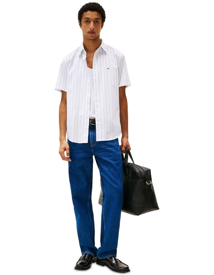 Regular Fit Short Sleeve Poplin Shirt in Blue image 4