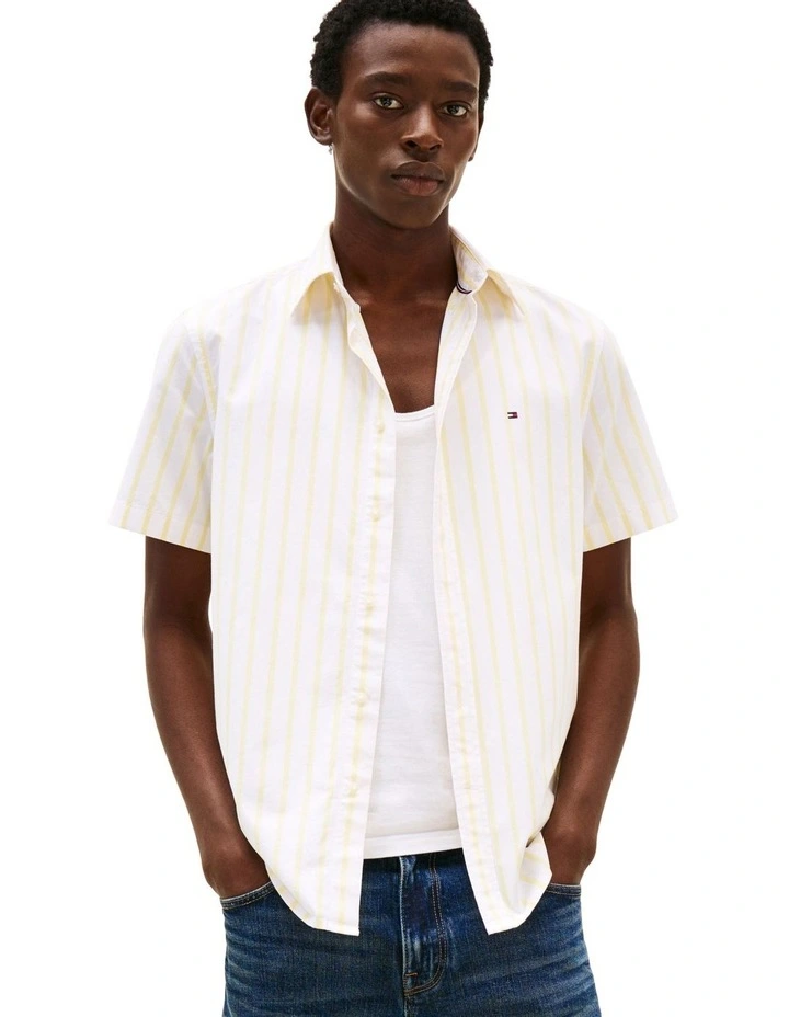 Regular Fit Short Sleeve Poplin Shirt in Yellow image 1