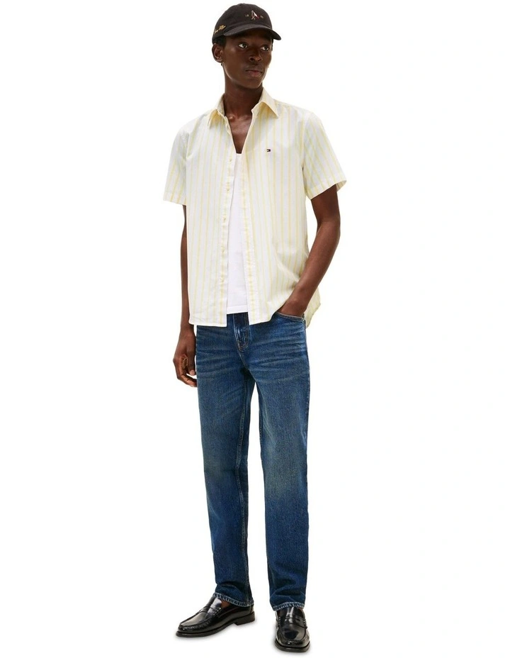 Regular Fit Short Sleeve Poplin Shirt in Yellow image 4