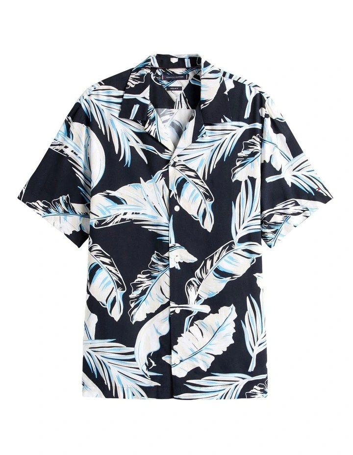 Lightweight Regular Fit Tropical Short Sleeve Shirt in Black image 5