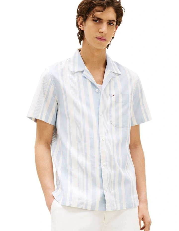Regular Fit Stripe Short Sleeve Shirt in Blue image 1