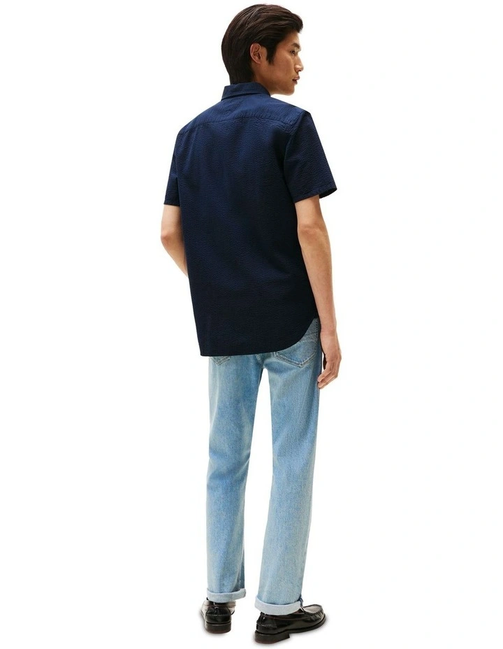 Regular Fit Seersucker Short Sleeve Shirt in Blue image 2
