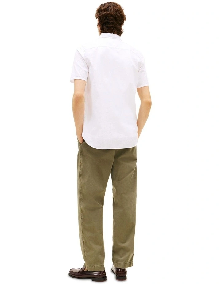 Regular Fit Seersucker Short Sleeve Shirt in White image 2