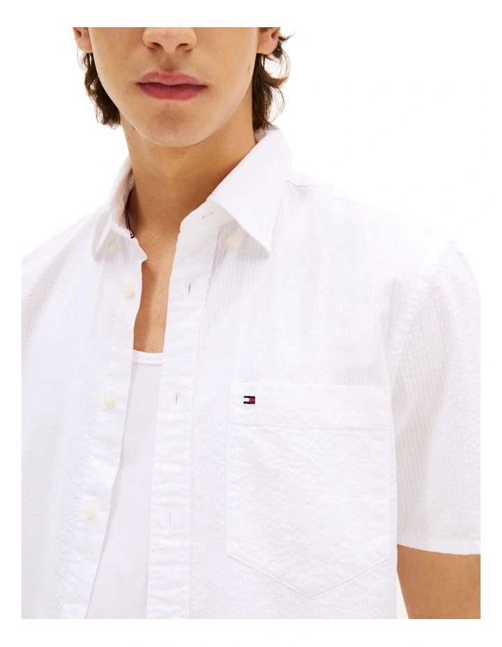 Regular Fit Seersucker Short Sleeve Shirt in White image 3