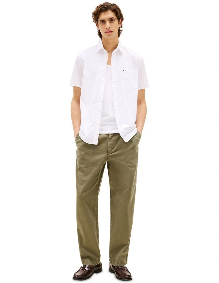 Regular Fit Seersucker Short Sleeve Shirt in White image 4