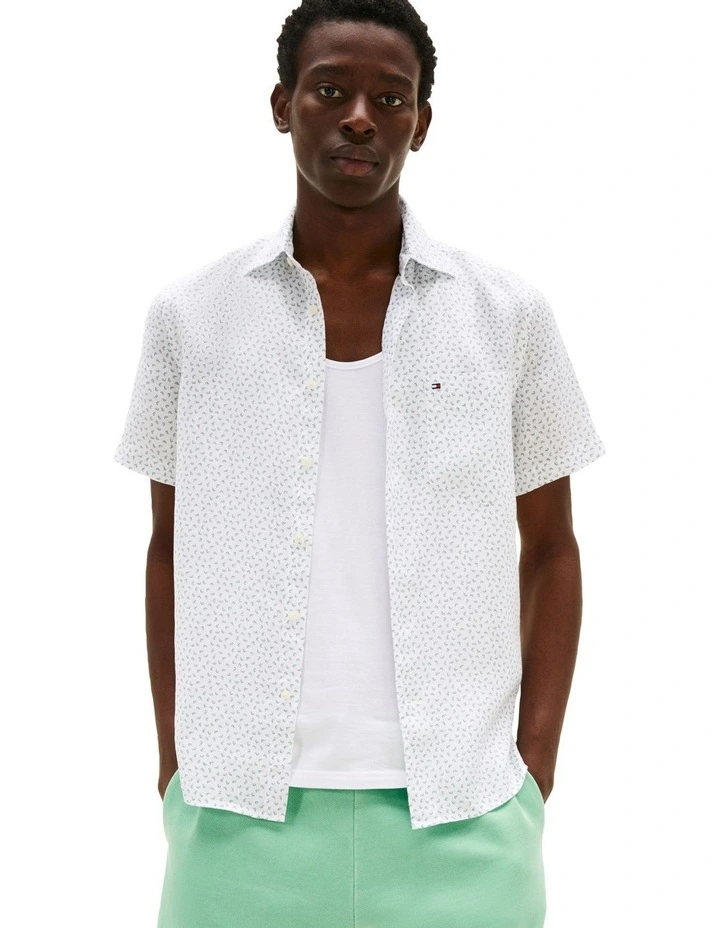 Linen Sailing Print Shirt in Green image 1