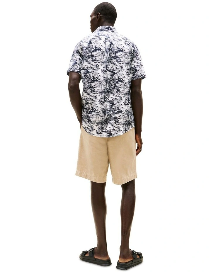Tropical Print Pure Linen Shirt in Blue image 2
