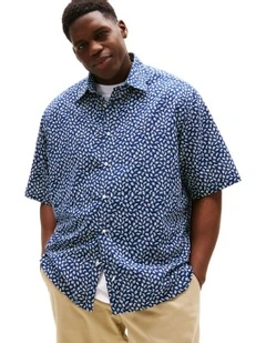 Big & Tall Linen Print Shirt in Blue