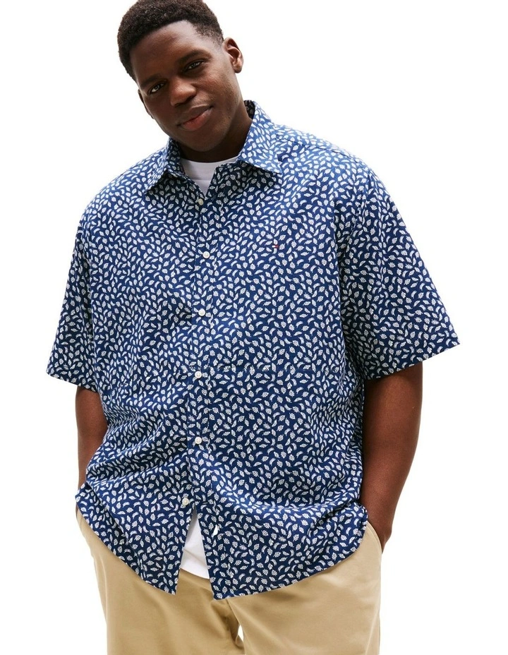 Big & Tall Linen Print Shirt in Blue image 1