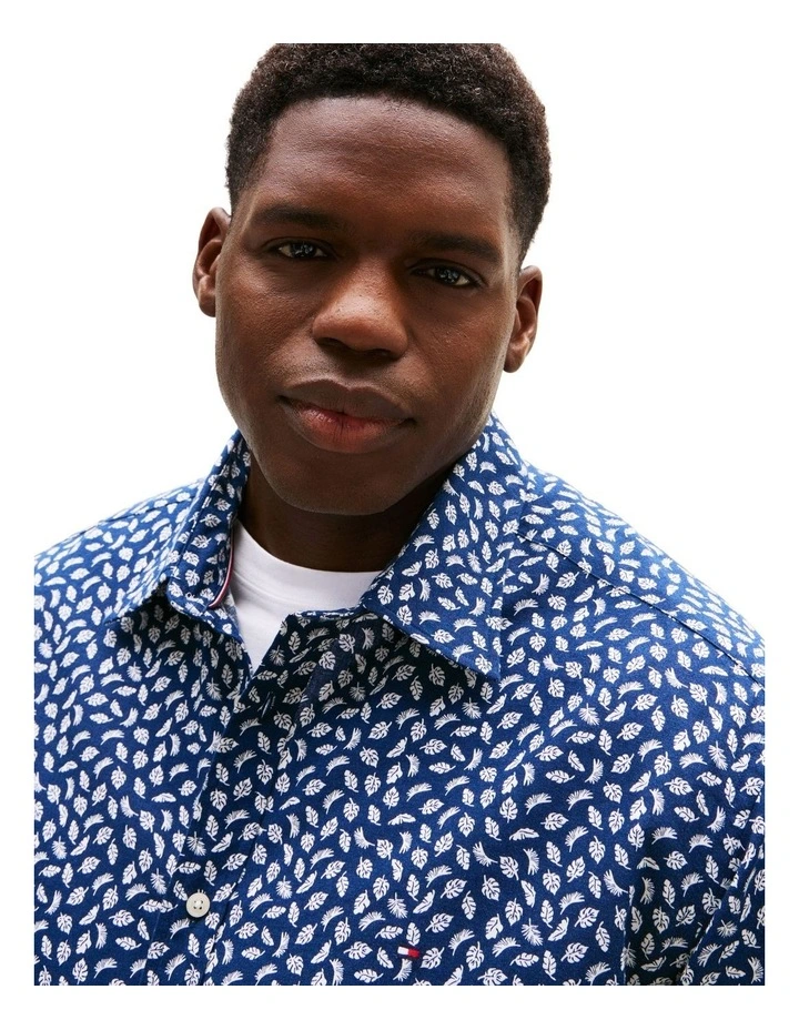 Big & Tall Linen Print Shirt in Blue image 3