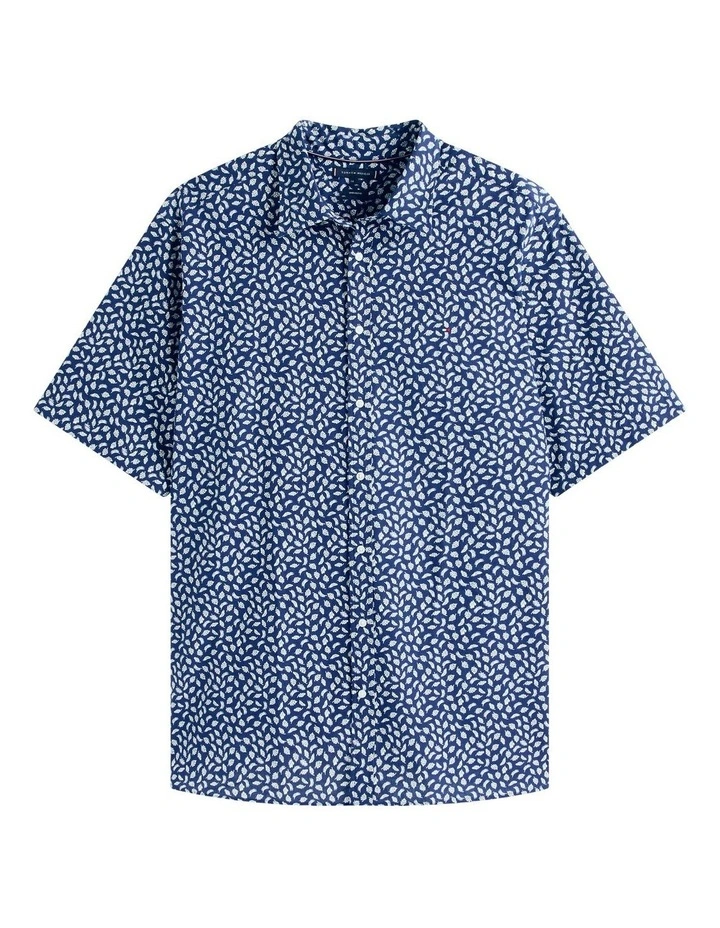 Big & Tall Linen Print Shirt in Blue image 5