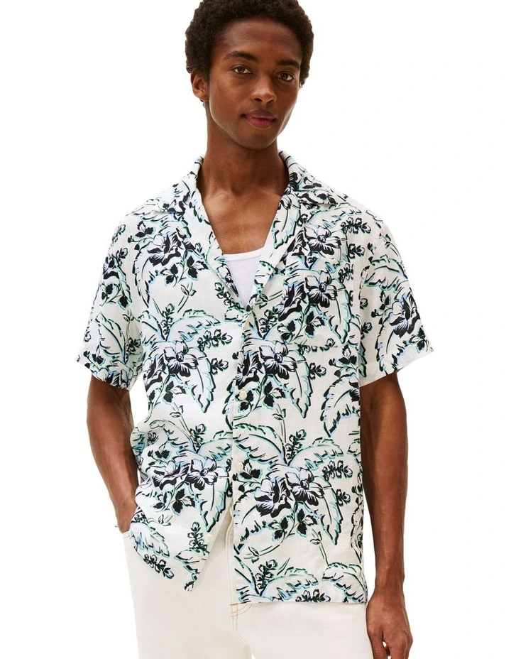 Linen Printed Shirt in White image 1