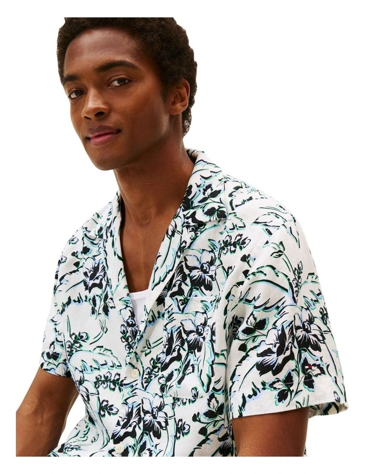 Linen Printed Shirt in White image 3