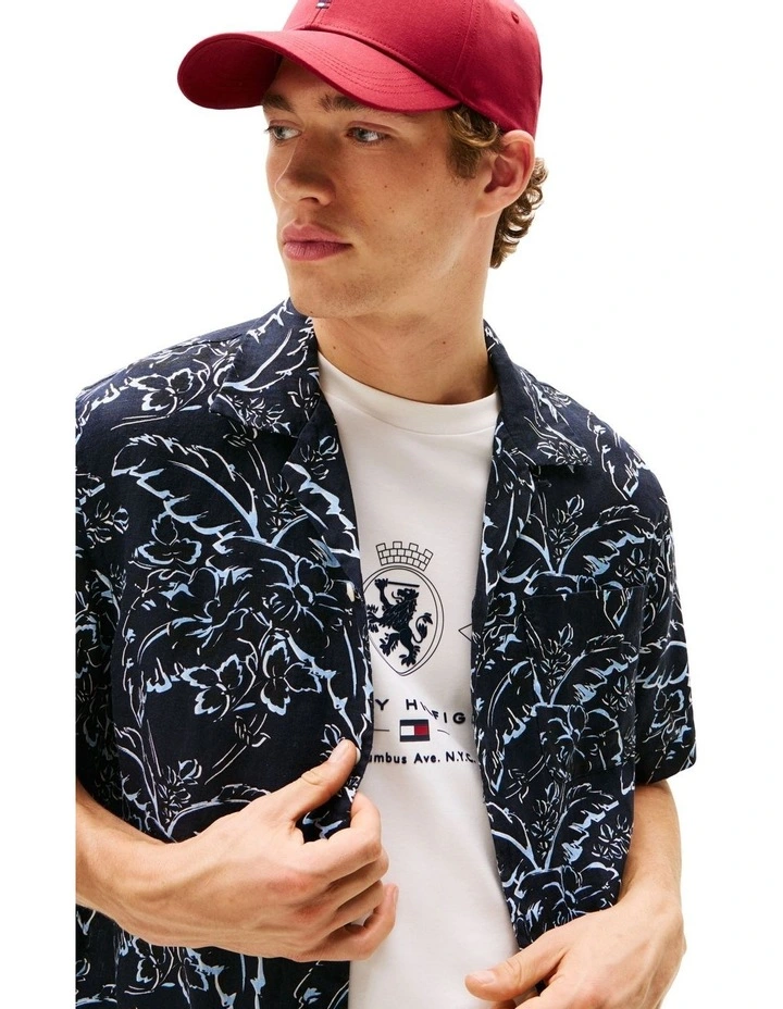 Linen Printed Shirt in Blue image 3