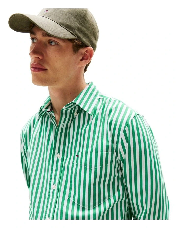 Flex Regular Fit Stripe Shirt in Green image 3