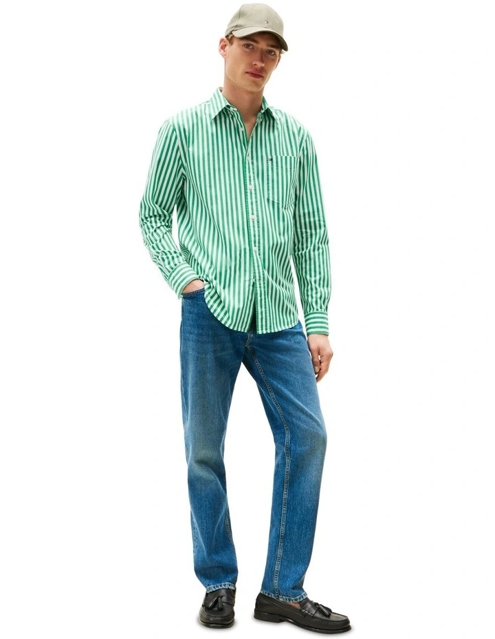 Flex Regular Fit Stripe Shirt in Green image 4