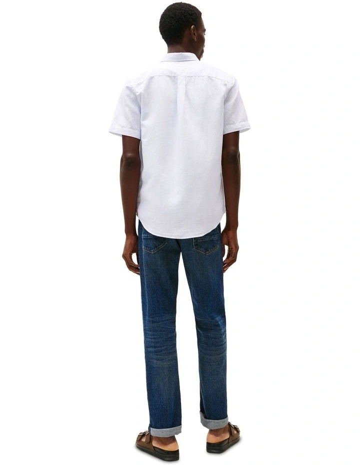 Stripe Linen Blend Short Sleeve Shirt in Blue image 2