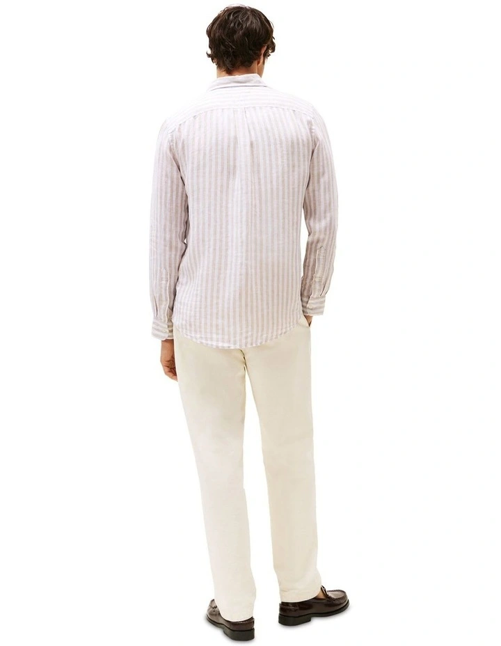 Regular Fit Stripe Linen Shirt in Beige image 2