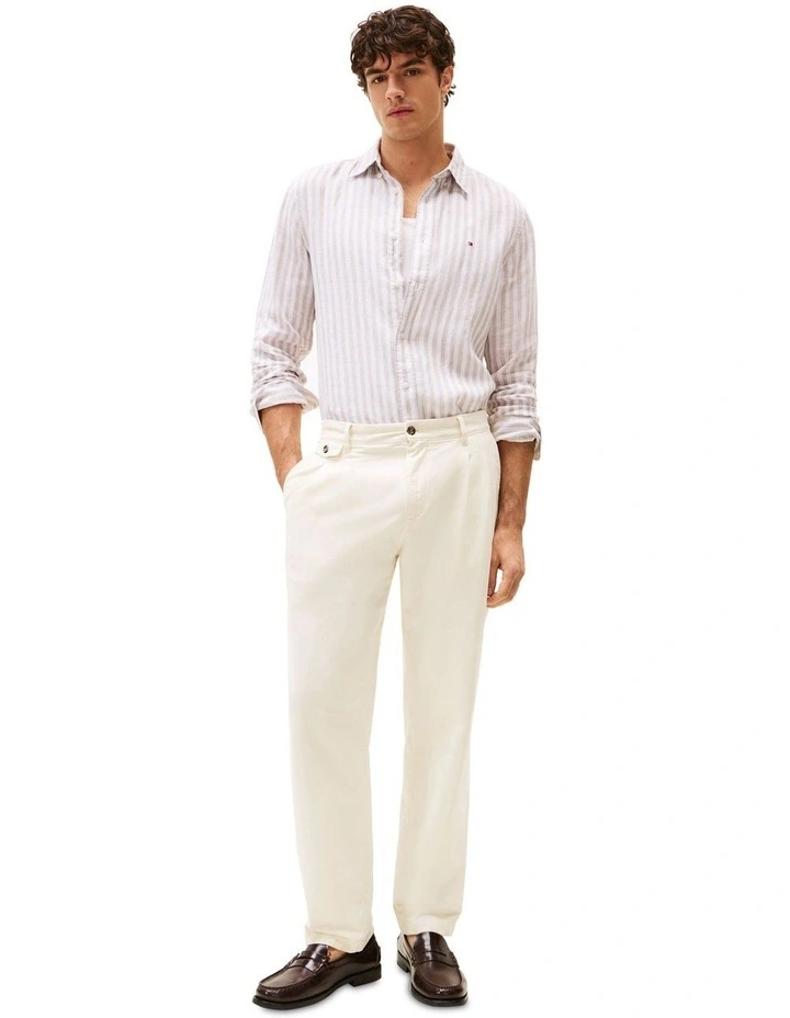 Regular Fit Stripe Linen Shirt in Beige image 4