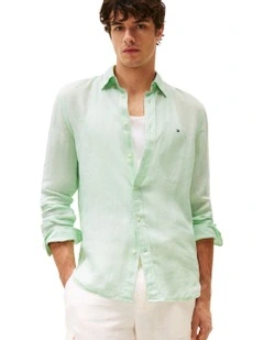 Regular Fit Pure Linen Shirt in Green
