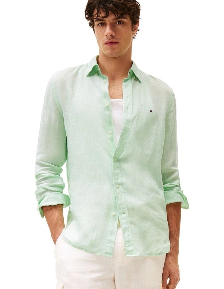 Regular Fit Pure Linen Shirt in Green image 1