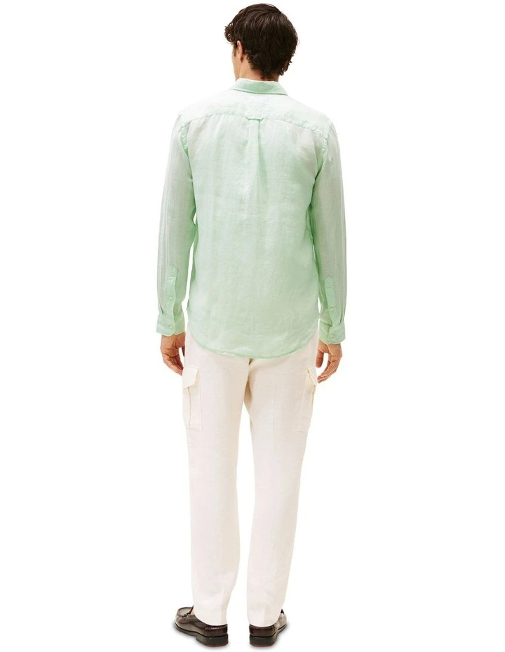 Regular Fit Pure Linen Shirt in Green image 2