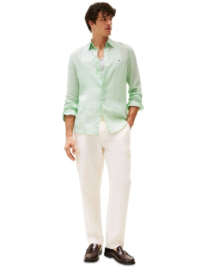 Regular Fit Pure Linen Shirt in Green image 4