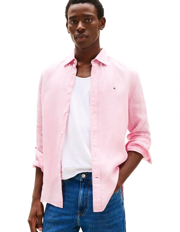 Regular Fit Pure Linen Shirt in Pink image 1