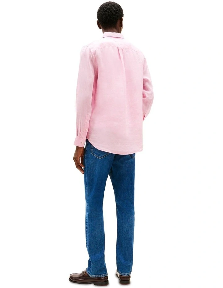 Regular Fit Pure Linen Shirt in Pink image 2