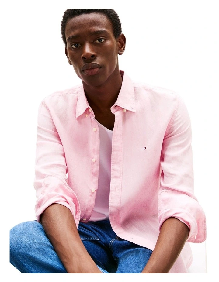 Regular Fit Pure Linen Shirt in Pink image 3