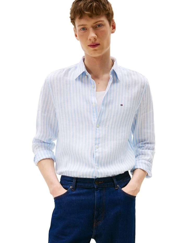 Linen Stripe Shirt in Blue image 1