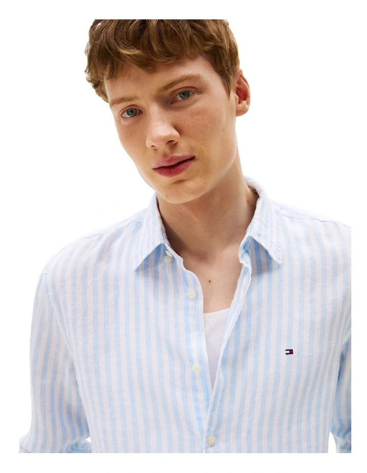 Linen Stripe Shirt in Blue image 3