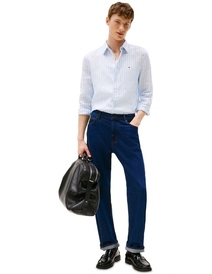 Linen Stripe Shirt in Blue image 4