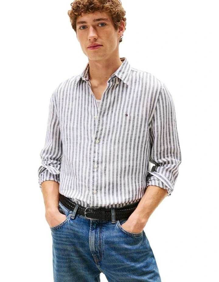 Linen Stripe Shirt in Blue image 1