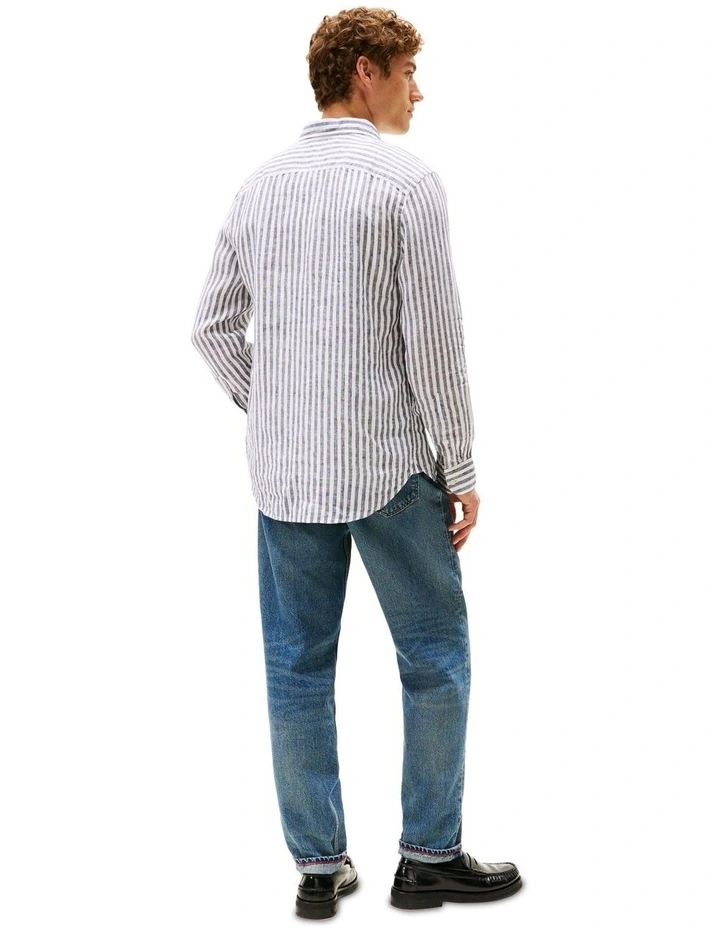 Linen Stripe Shirt in Blue image 2