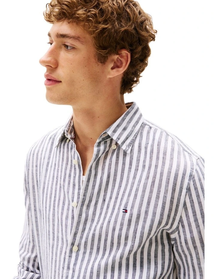 Linen Stripe Shirt in Blue image 3